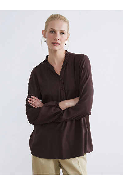LC Waikiki Lcw Grace Brown Ruffled Collar Blouse