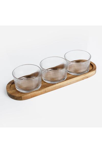 OEM Wooden Stand with 3 Glass Bowls for Appetizers, Snacks and Sauces – 30x10...