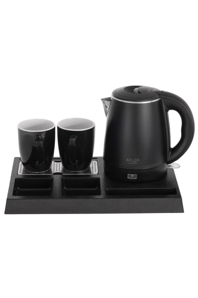 adler AD 1387 Electric Kettle Set 1L Capacity Tray and 2 Ceramic Mugs 1300W B...