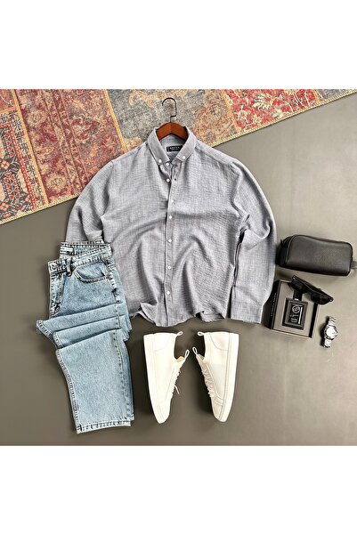 tiggir moda قميص رجالي من الكتان المجعد مع بنطلون جينز، طقم من قطعتين