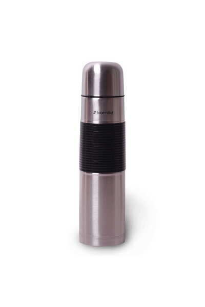 Kamille Θερμός κενού ατσαλιού 1.0L με καπάκι φλιτζανιού, ασημί/μαύρο