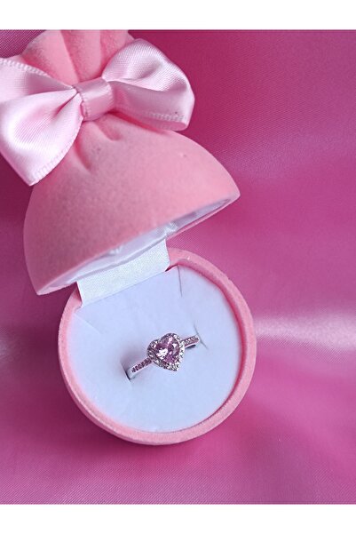 samosh Ciddi İlişki Yüzüğü Kalpli Pembe Taşlı Rodyum Kaplama Ayarlanabilir Zi...