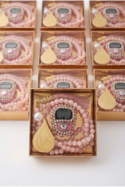 kefilhac 10 Adet Hediyelik Taşlı Zikirmatik ve İnci Tesbih Set Hac Umre Mevlit