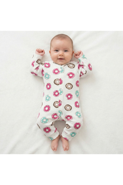 Süpermini Raporlu Donut Manşetli Bebek Tulum %100 Pamuk 3-6 Ay Kız