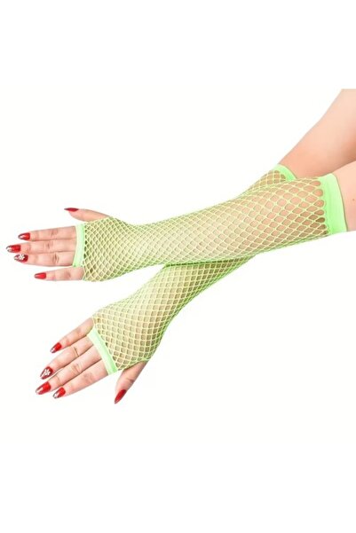 FREEDOM STOREE Mănuși fără degete din plasă verde neon retro anii '80 '90, 26 cm