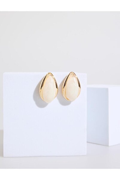 Jimmy Key Ekru Büyük Damla Taş Figürlü Küpe