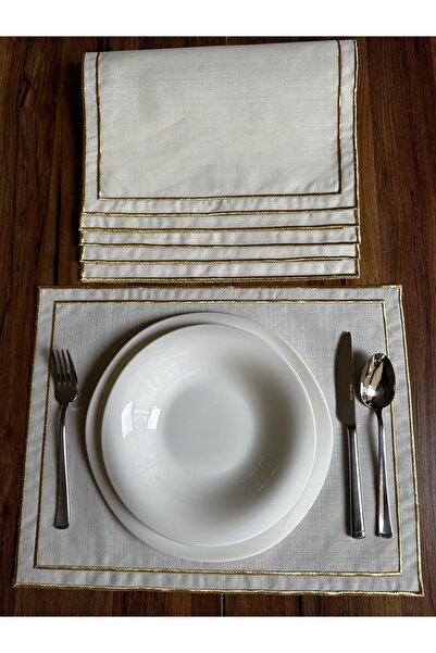 NURHAN HOME COLLECTION Double Row Gold Embroidered 6-Piece American Service P...