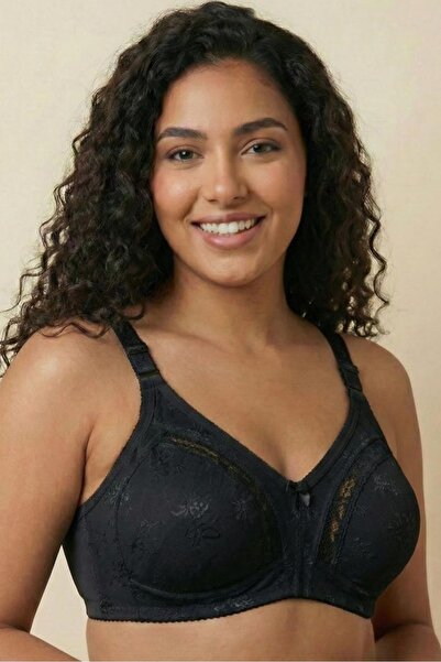 Brashop Μαύρο γυναικείο σουτιέν με δαντέλα και σχέδια, που συγκρατεί και μειώ...