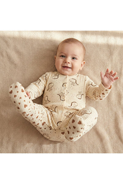 Süpermini Dinozor Patikli Bebek Tulum %100 Pamuk 6-9 Ay Kız