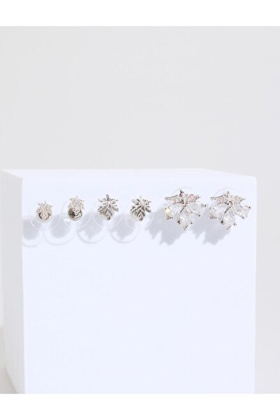 Jimmy Key Silver Color Leaf Figured Earring Set