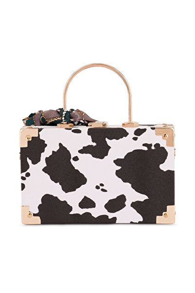 london Rag Women Basket Weave Vintage Vanity Purse Bag In White Cow Print