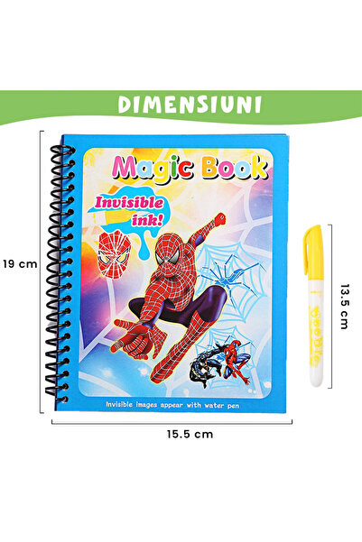 Pitikot Carte de colorat cu apa Magic Book, Reutilizabila, plina de culori vibrante, Spiderman