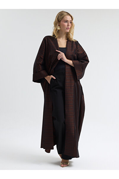 Store Wf Bordo Siyah Çizgili Abaya