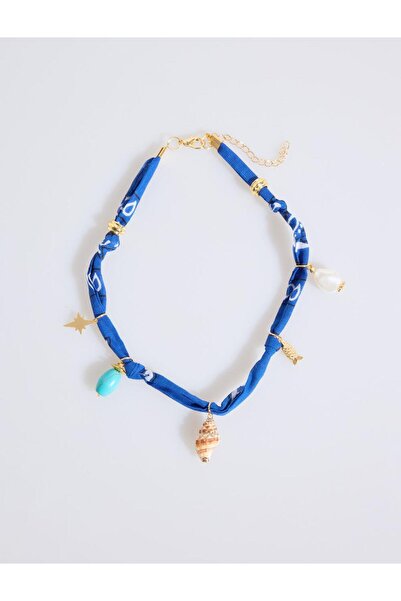 Jimmy Key Lacivert Deniz Kabuğu Figürlü İp Detaylı Kolye