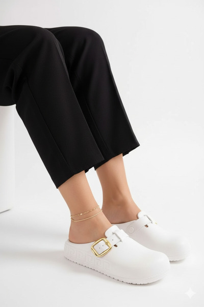 KAOF SHOES Women's White Slippers Anatomical Sole Slippers Closed Front Soft ...