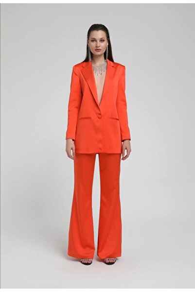 codemark Kadın Saten Dokulu Şık Blazer Ceket & İspanyol Paça Pantolon Takım