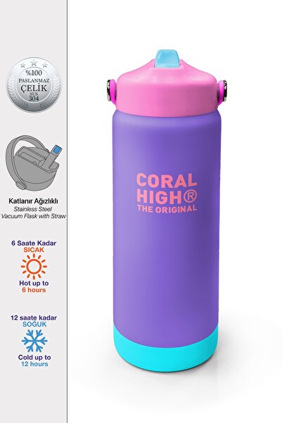 Coral High Mor Katlanır Ağızlıklı Çelik Termos 650 ml 38354