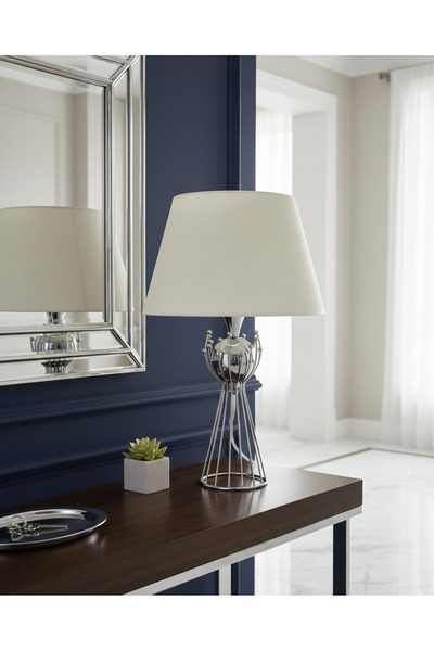 Decodelight Krom Kaplama Sude Toplu Metal Ayaklı Açık Krem Kumaş Şapkalı Abaj...