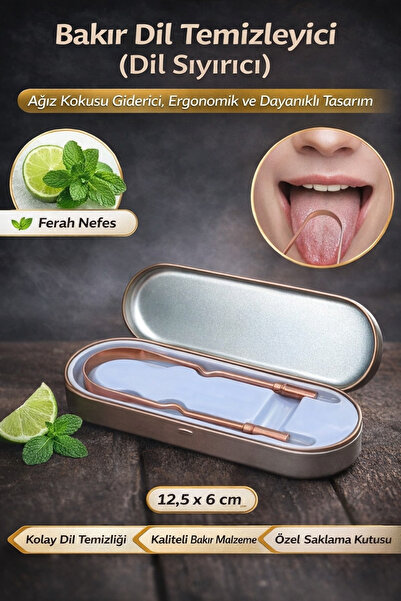Hane Dostu Taşıma Kutulu Bakır Dil Temizleyici (Dil Sıyırıcı) – Ağız Kokusu G...