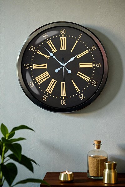 Nemere ساعة حائط معدنية سوداء بأرقام رومانية مقاس 52 سم من NemereHome