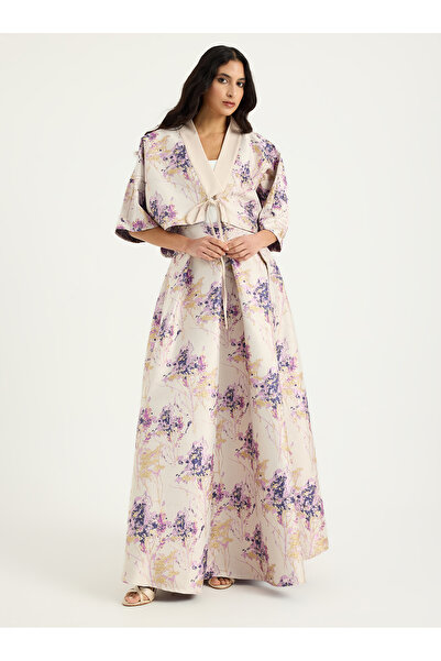 Store Wf طقم كيمونو جاكار باللونين الوردي والأرجواني مع تنورة طويلة