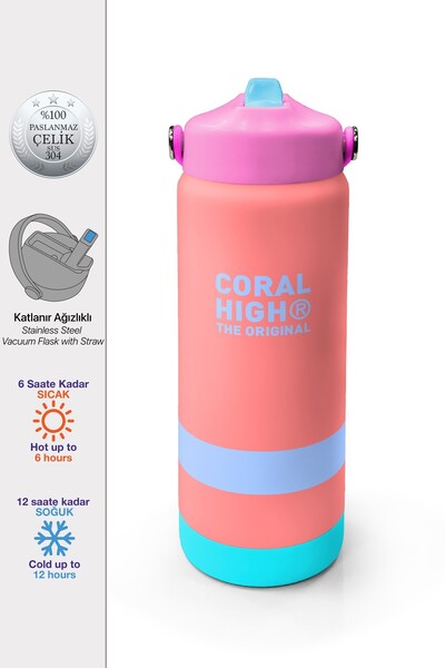 Coral High Colorful Patterned Steel Thermos with Folding Spout 650 ml 38363