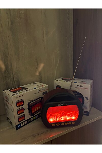 CASTU Şömineli Kahve Eskitme Ahşap Bluetoothlu Nostalji Radyo El Fenerli Şömi...