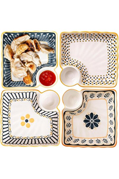 genernic 4 Pack Dumpling Plate with Dipping Saucer