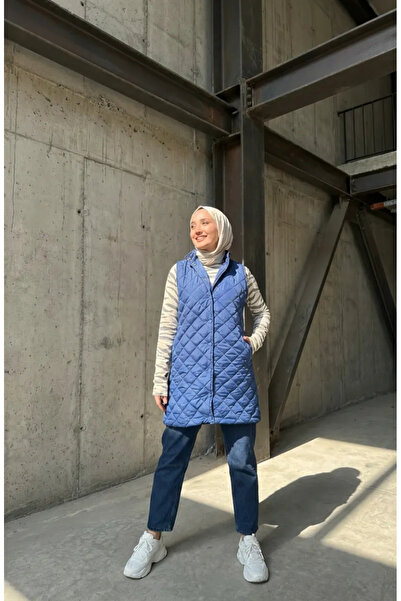sefamerve Snap Fastener Quilted Vest 71150-02 Indigo