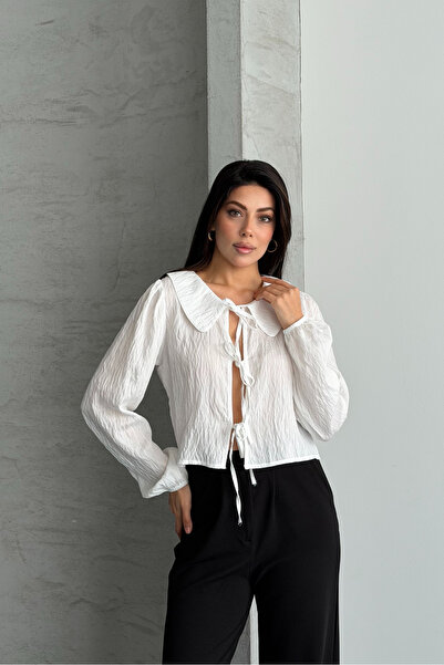 macharel jeans Women's White Shirt with Lace Detail