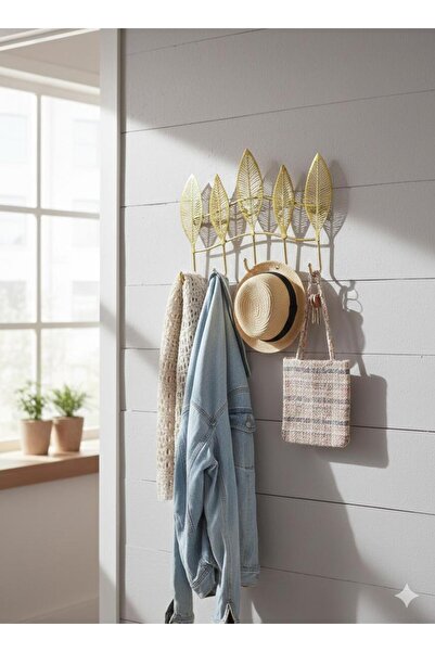 Noor علاقة ملابس ومفاتيح مصصمة بشكل اوراق شجر الذهبية وهية قطعة ديكور لمسة عصرية