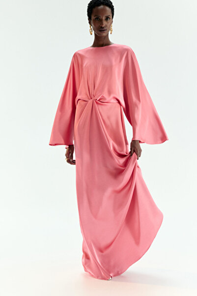 H&M Burgu Detaylı Saten Elbise