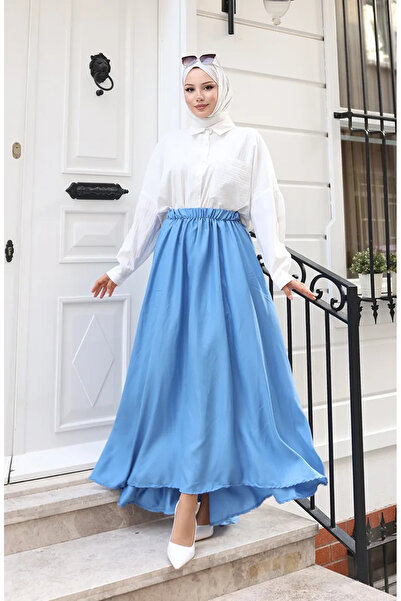 sefamerve Elastic Waist Comfortable Cut Skirt 0227-01 Indigo