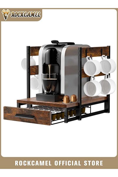 ROCKCAMEL رف تخزين من الخشب الصلب، رف تخزين لماكينة القهوة، بسعة 63 كبسولة، متين
