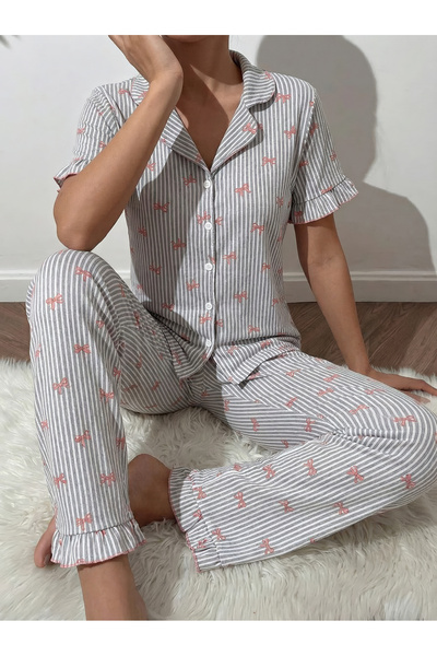 MİSSLALE Σετ γυναικείας πιτζάμας με κουμπιά και κοντό μανίκι