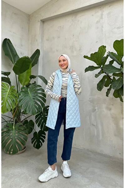 sefamerve Snap Fastener Quilted Vest 71150-05 Baby Blue