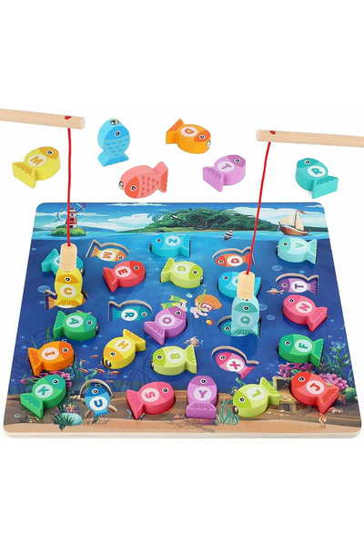 MC Micostore Joc pescuit magnetic Montessori din lemn, alfabet si culori, 3 i...
