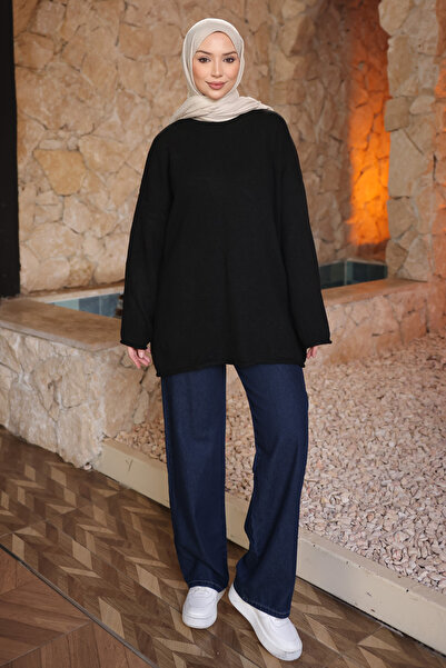 İmajButik Black Crew Neck Oversize Sweater Sweater