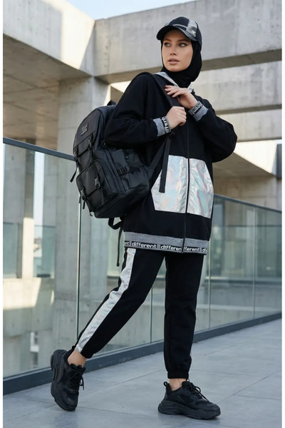 sefamerve Hooded Zippered Double Suit 70078-01 Navy Blue