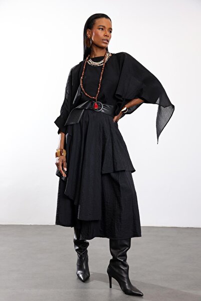 5in1Canpolat Black Belted Trouser Skirt 0020