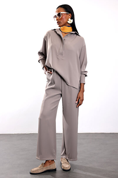 5in1Canpolat Mink Side-Slit Shirt and Trousers Set 0002