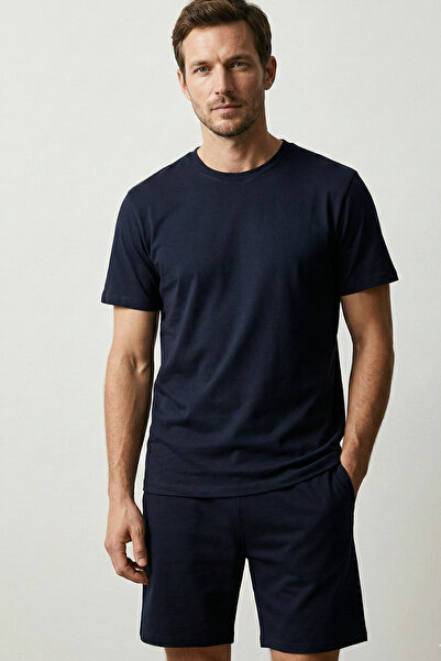 Elemge Cotton Elastane Single Jersey Men's Pajama Set Shorts & T-Shirt Comfor...