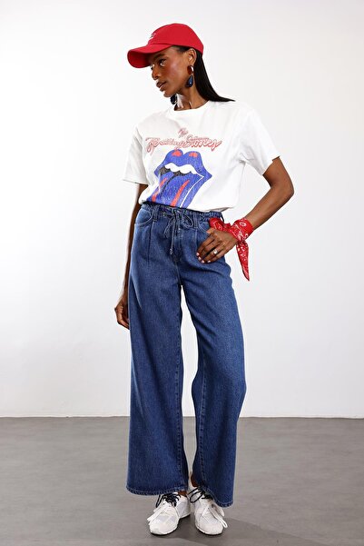 5in1Canpolat Blue Lyocell Lace-Up Denim Trousers