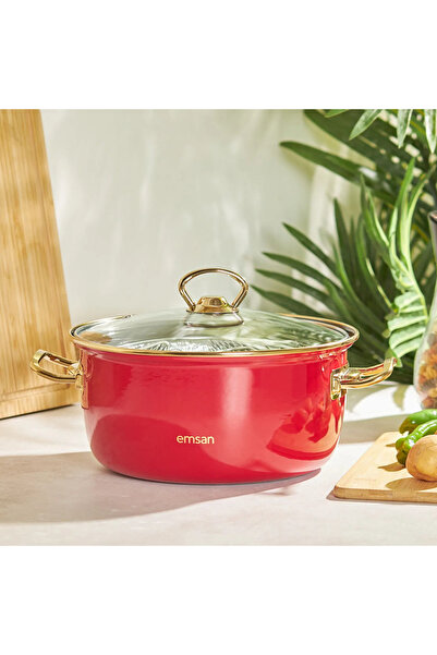 Emsan Retro Enamel Frying Pot Red
