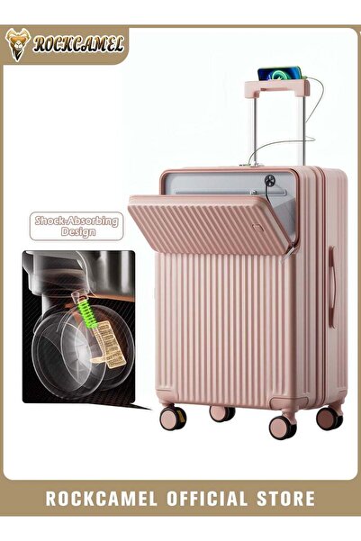 ROCKCAMEL حقيبة سفر أمامية مفتوحة مزودة بعجلات ماصّ للصدمات