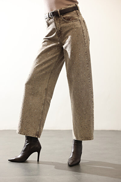 5in1Canpolat Washable Brown Stone Wide Leg Jean 0026