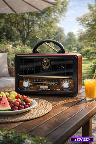 L'eDoren M-111bt Açık Renk Nostaljik Radyo Ahşap Görünümlü Bluetooth Hoparlör...