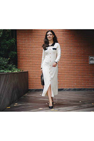 OEM Rochie Tendeza midi crem cu nasturi și centură Cream Elegance” - One Size