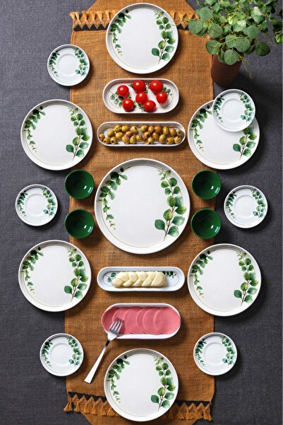 Erbaşlar Okaliptus Çiçekli 21 Parça 6 Kişilik Kahvaltı Takımı, Kahvaltı Seti