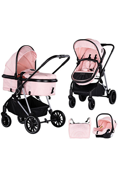 Chipolino Детска количка Aura 3 в 1, розова маршмелоу